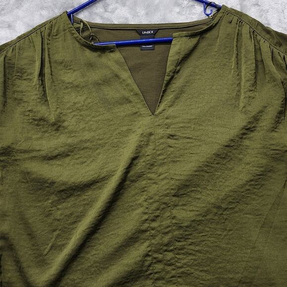 Lindex Top Womens UK/US Small Green Sleeveless Pleat Shoulder V-Neck Silky Flowy - Picture 2 of 10